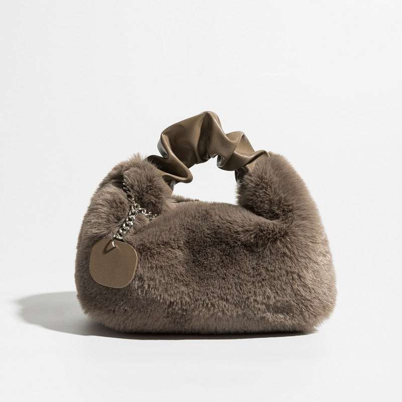 Women's Pleated Portable Fashionable Plush Bag