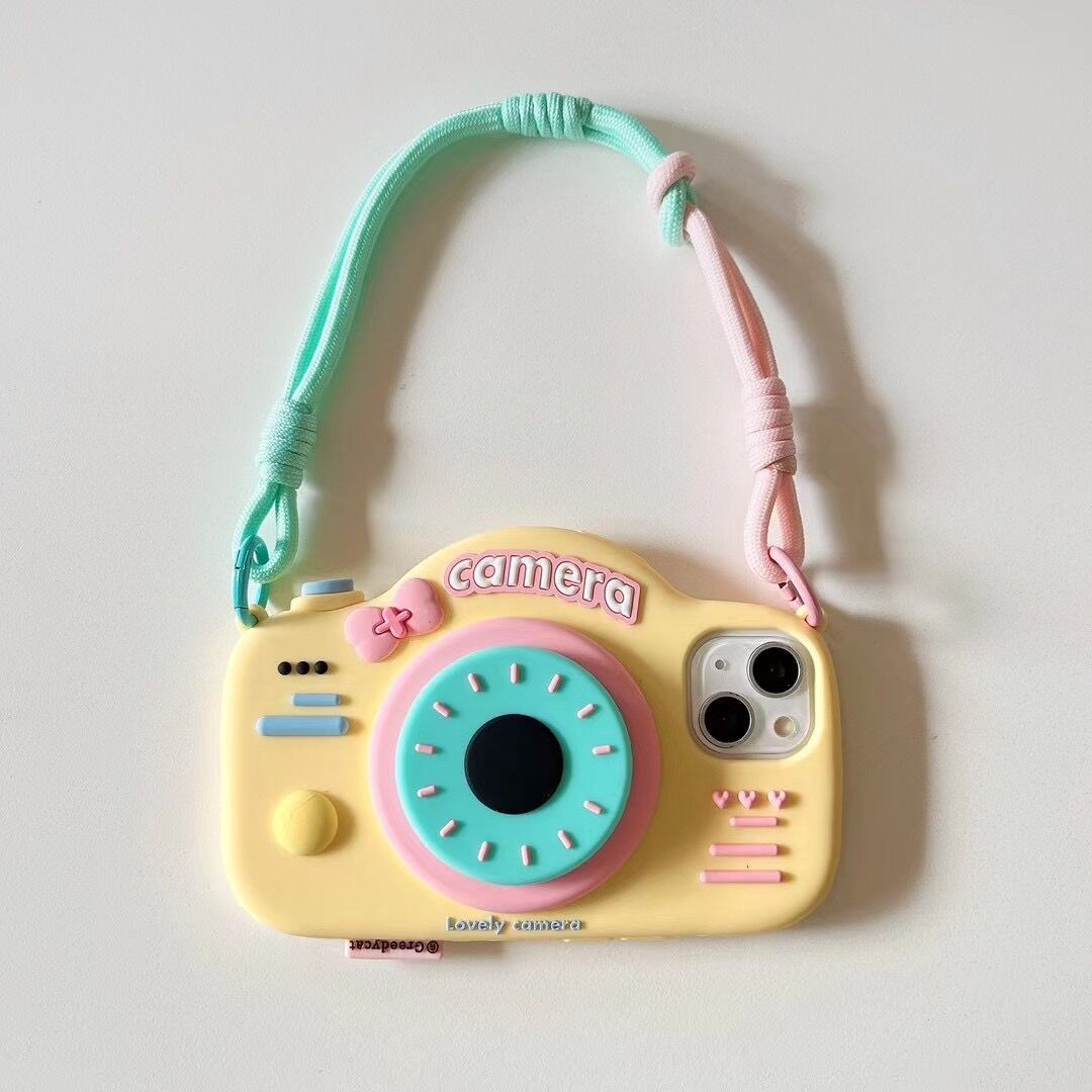 Cute Phone Case with Telescopic Bracket and Camera Lanyard (11-16)