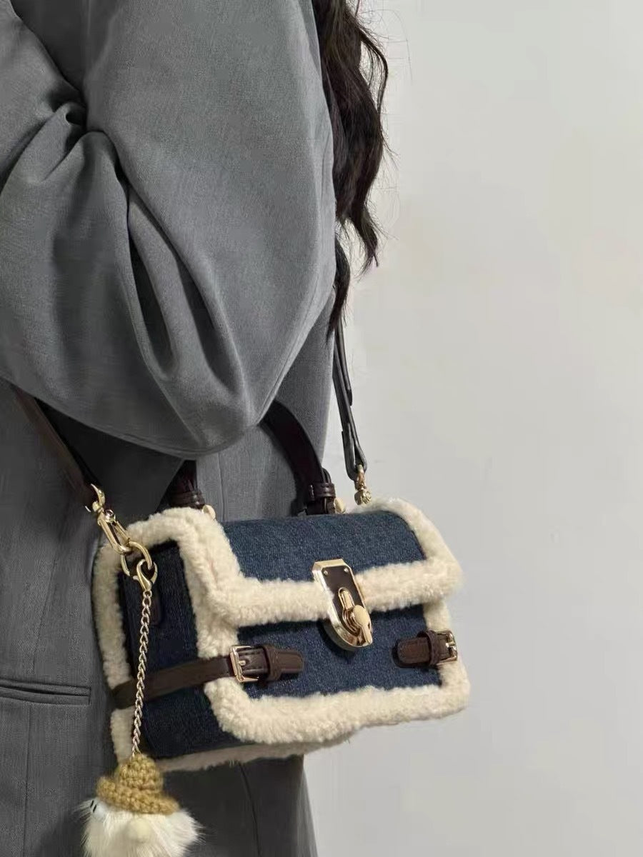 Denim + Lamb Wool Crossbody