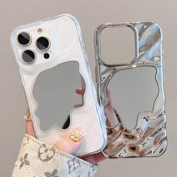Electroplated Ripple Makeup Mirror Protective Phone Case (13-17)