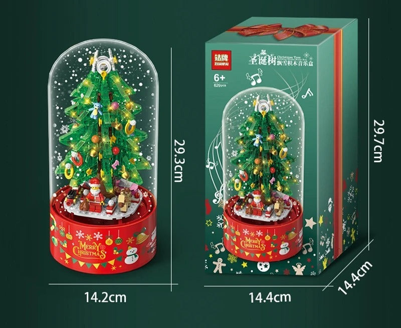 Christmas Sweet House Block Set – Floating Snow Rotating Music Box with Characters