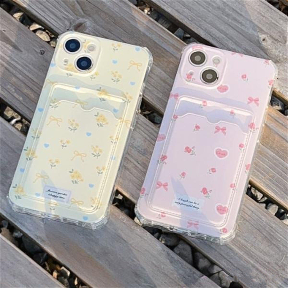Cute Small Floral Phone Case with Card Holder (11-17)
