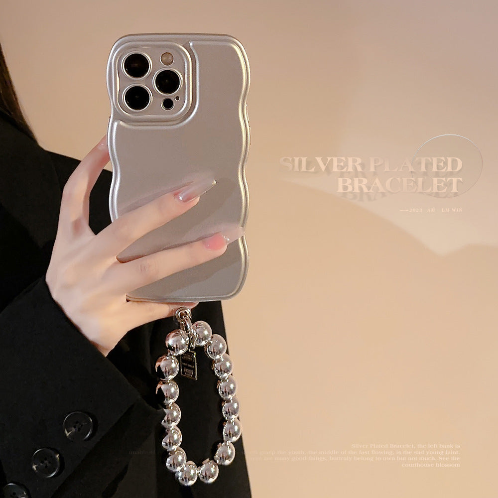 Niche Metal Silver Bracelet Electroplated Phone Case with Stand (11-16)