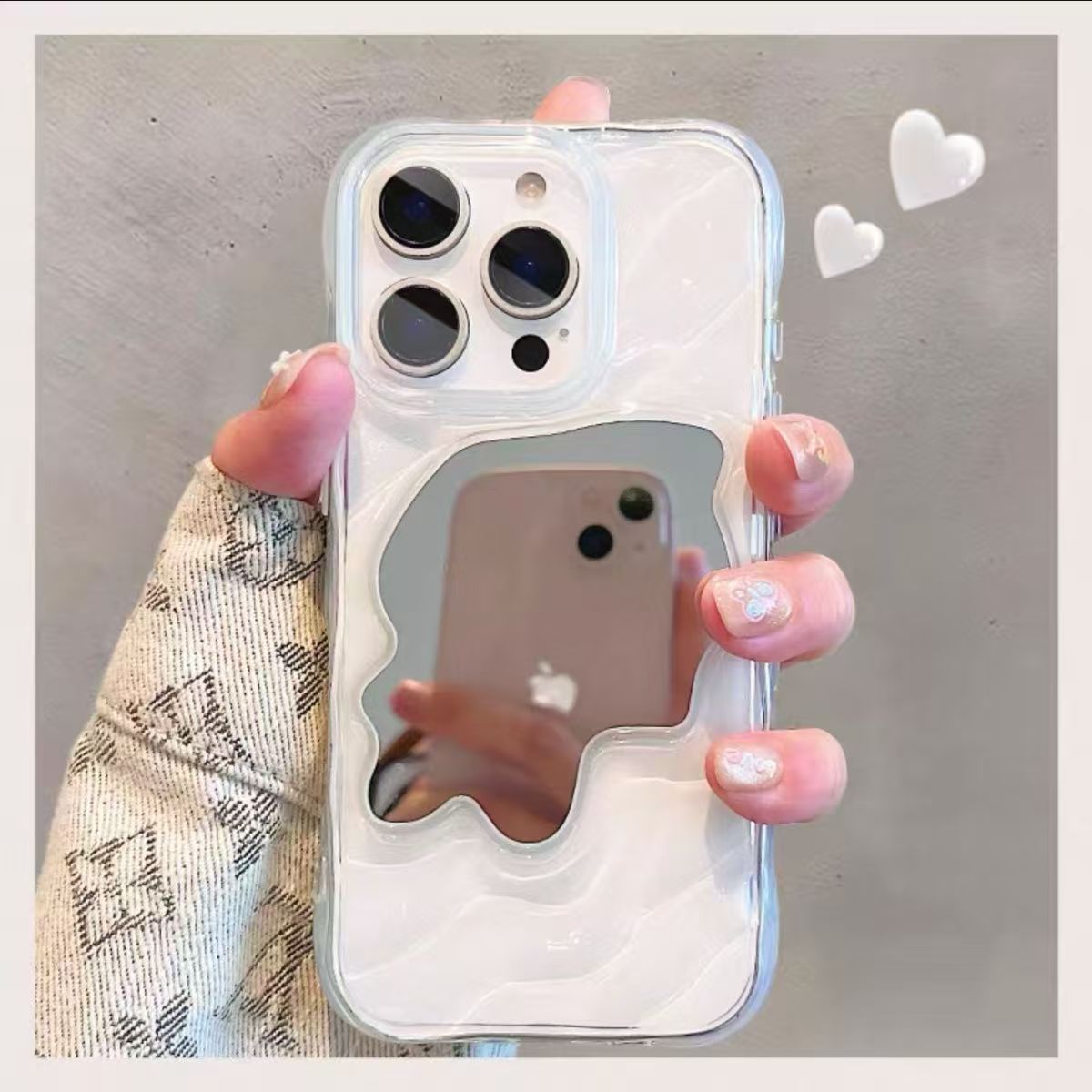 Electroplated Ripple Makeup Mirror Protective Phone Case (13-17)