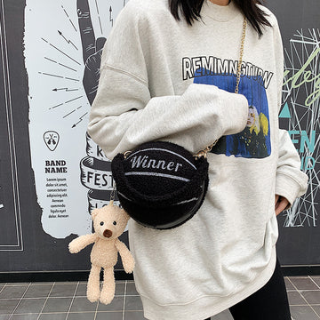 Lamb Wool Basketball Bag – Cute Plush Round Crossbody