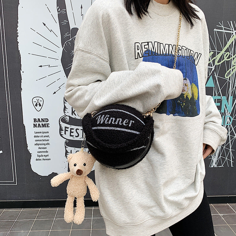 Lamb Wool Basketball Bag – Cute Plush Round Crossbody