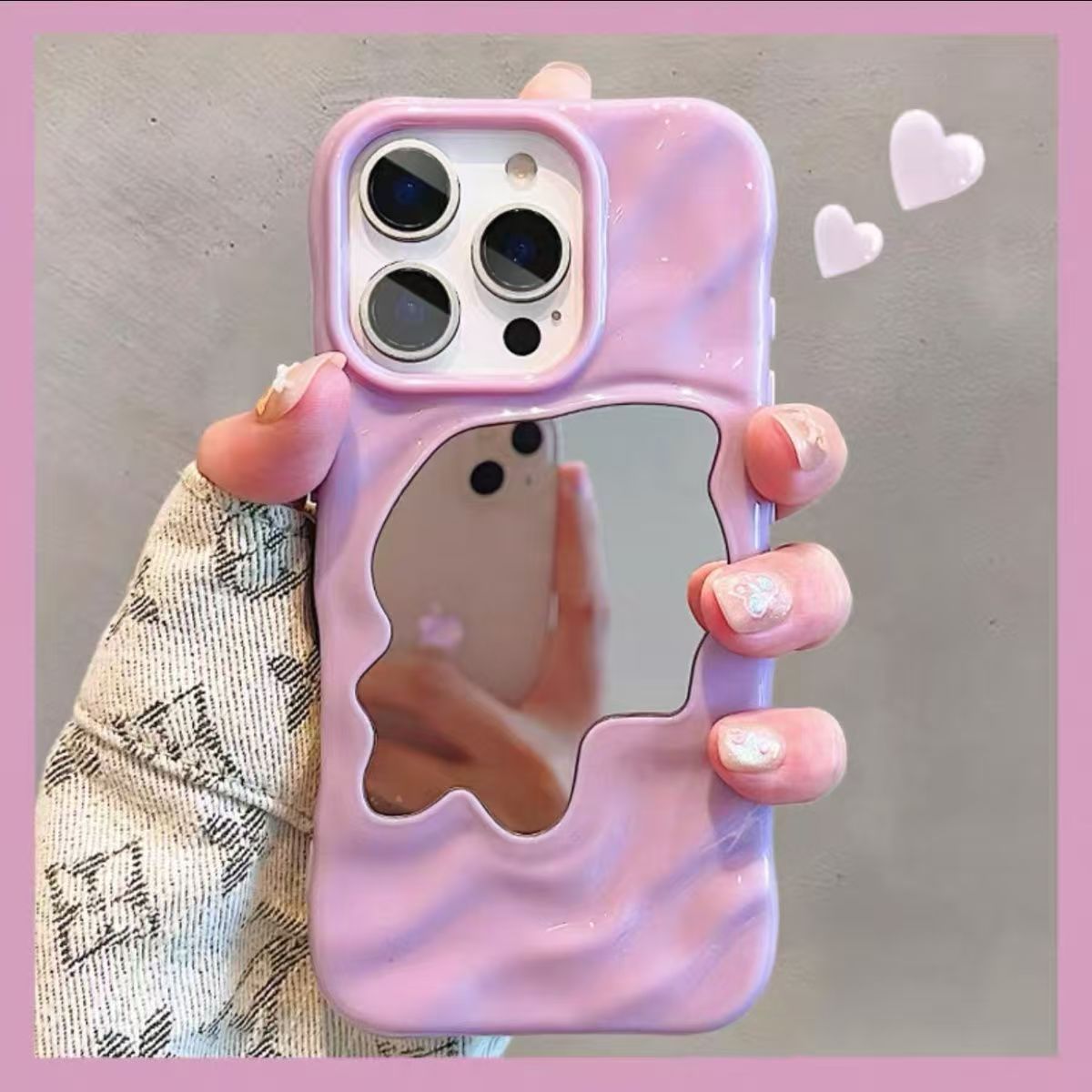 Electroplated Ripple Makeup Mirror Protective Phone Case (13-17)