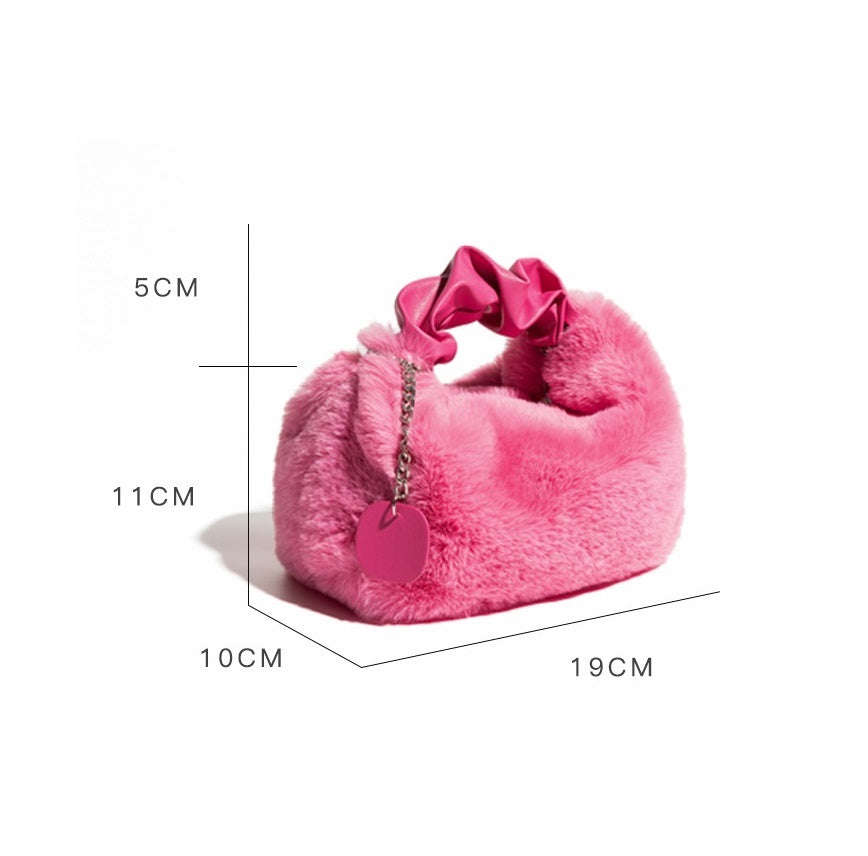 Women's Pleated Portable Fashionable Plush Bag