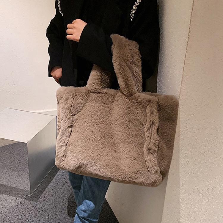 Winter Plush Tote – Cozy Large-Capacity Shoulder Bag