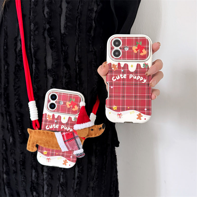 Christmas Red Plaid Phone Case — With Optional Dachshund Crossbody Clip (13-16)