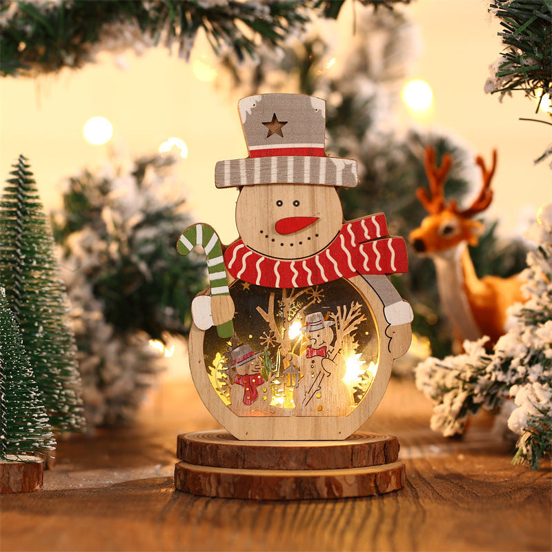 LED Merry Christmas Luminous Santa & Snowman Wooden Ornament