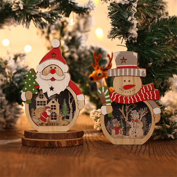 LED Merry Christmas Luminous Santa & Snowman Wooden Ornament