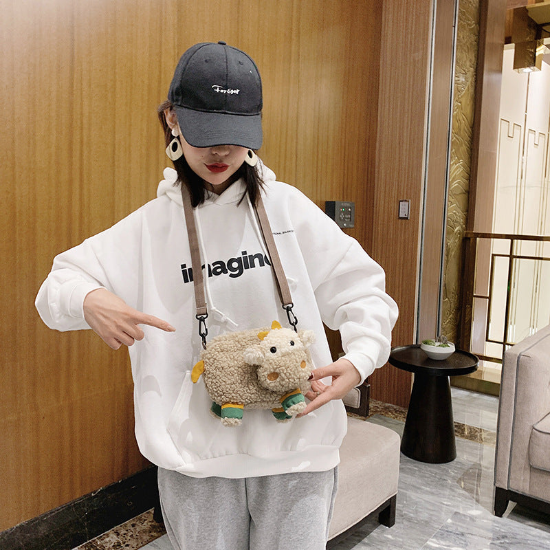 Cute Plush Calf Bag – Small Round Shoulder & Crossbody Bag