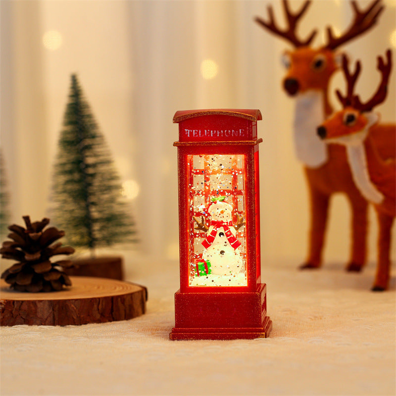 Christmas Glowing Santa Phone Booth Mini Oil Lamp Ornament