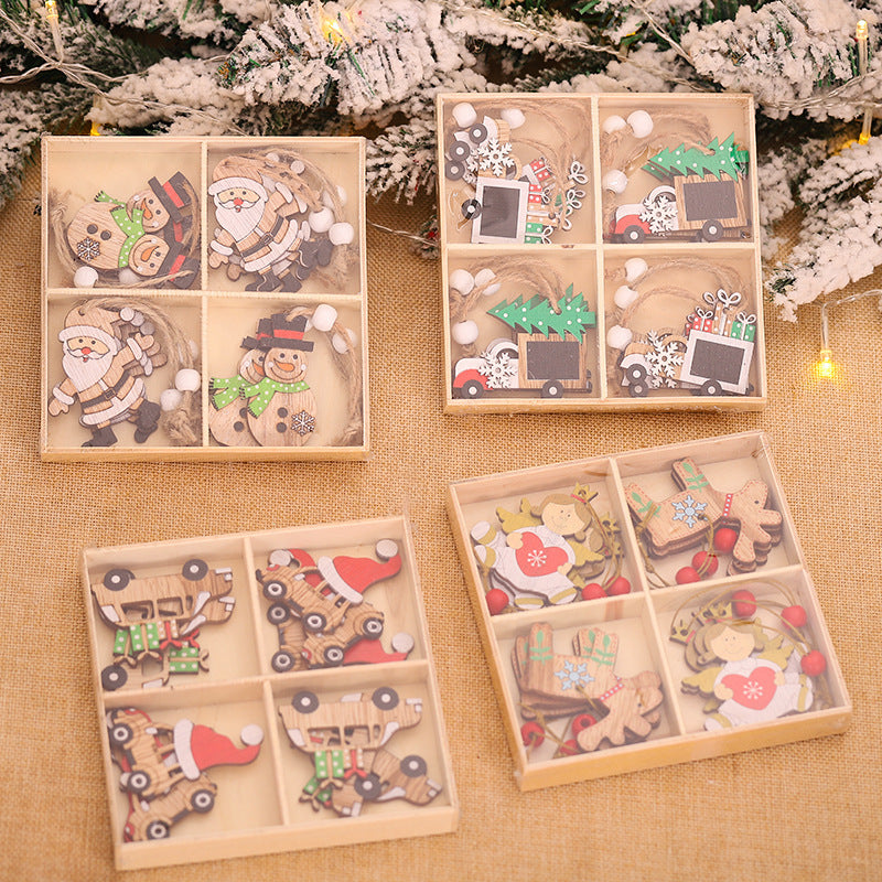 Cartoon Wooden Small Pendant Christmas Decorations