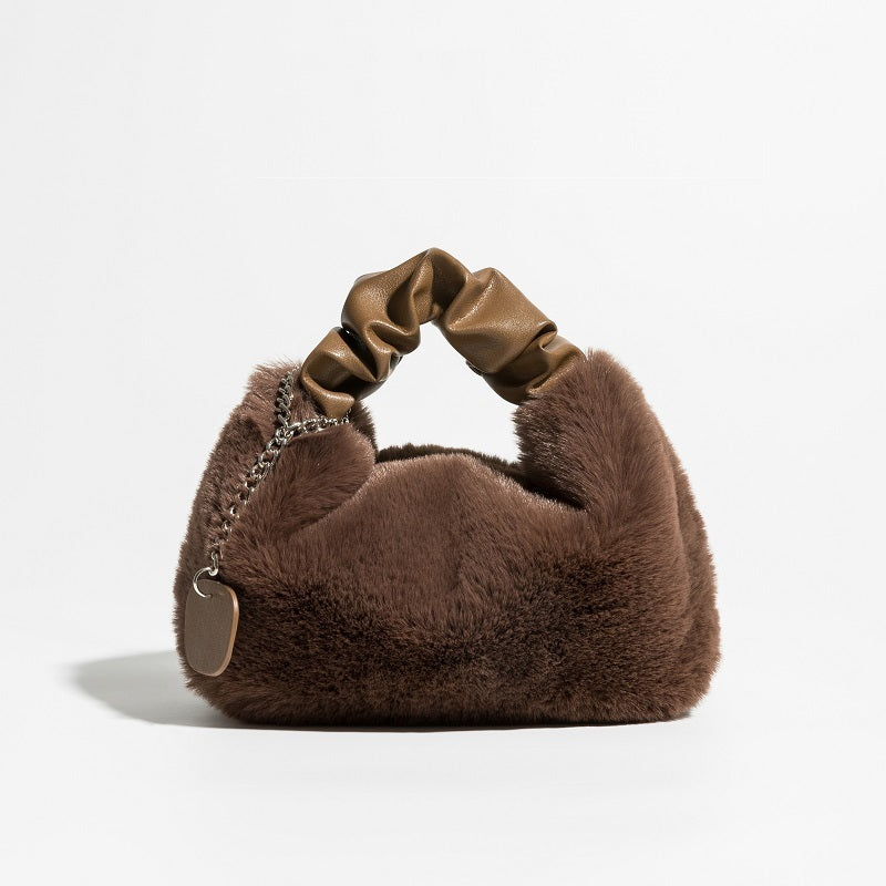 Women's Pleated Portable Fashionable Plush Bag