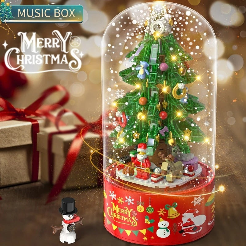 Christmas Sweet House Block Set – Floating Snow Rotating Music Box with Characters