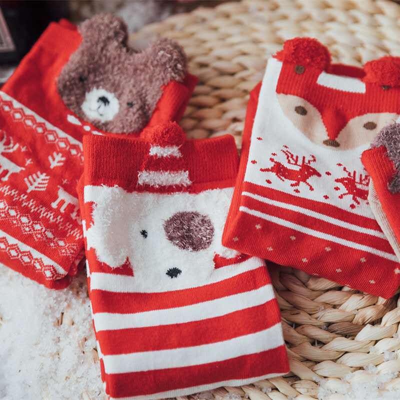 Cute Christmas Cartoon Socks Gift Box – 4-Pair Holiday Cozy Set for Women