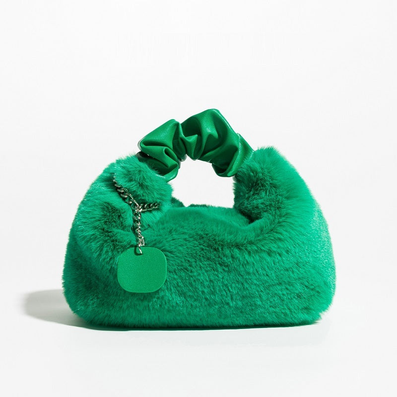 Women's Pleated Portable Fashionable Plush Bag