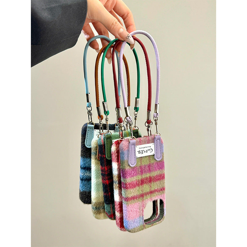 Cozy Flannel Contrast-Color Check Phone Case (13-16)