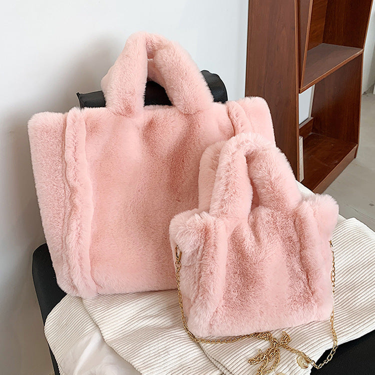 Winter Plush Tote – Cozy Large-Capacity Shoulder Bag