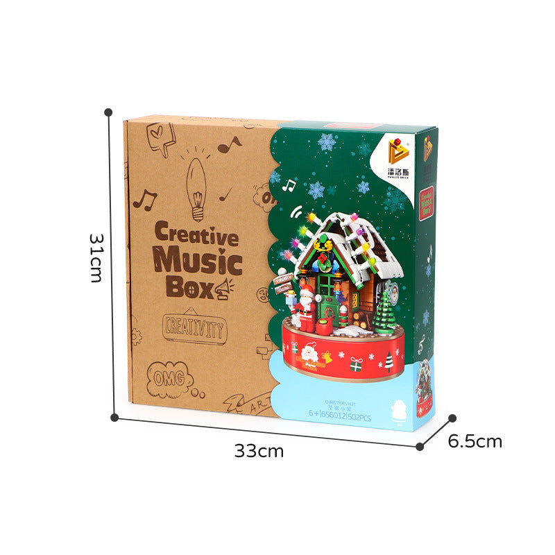 Christmas Tree Building Block Ornament – Rotating LED Shining Music Box