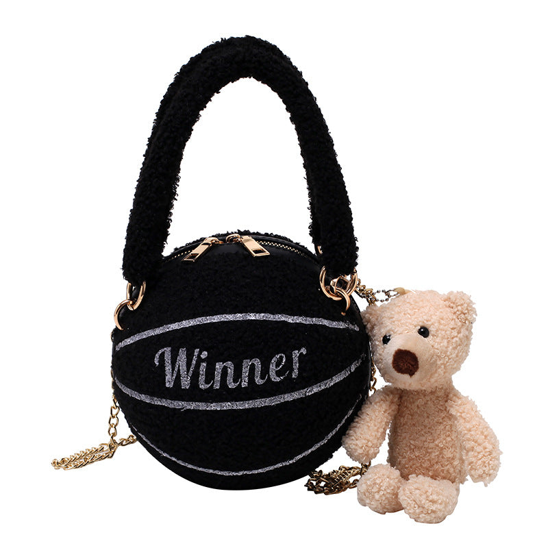 Lamb Wool Basketball Bag – Cute Plush Round Crossbody