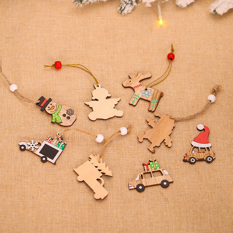 Cartoon Wooden Small Pendant Christmas Decorations